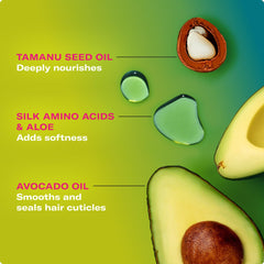 Texture detail of Mielle Organics avocado-tamanu curly mousse on hair