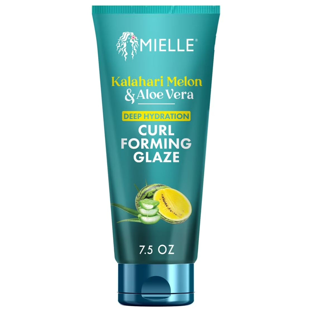 Mielle Organics Curl Forming Glaze bottle front shows defined, hydrated curls.