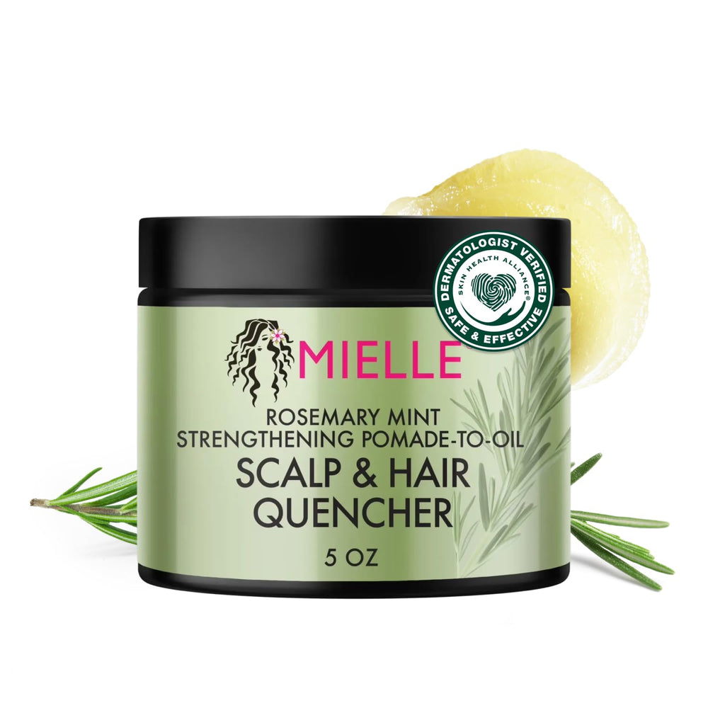 Mielle Organics Rosemary & Mint Hair Pomade bottle showing packaging with moisture-boosting promise.