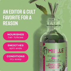 Close-up of hair with lightweight Mielle Organics oil.