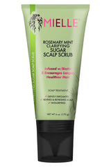 Mielle Organics Rosemary & Mint Sugar Exfoliating Scrub bottle for a refreshing scalp cleanse before washing