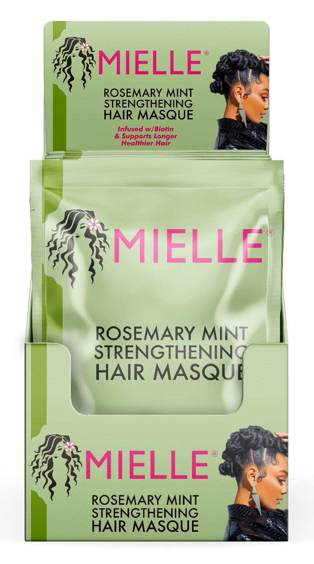 Mielle Rosemary Mint Strengthening Masque bottle with biotin for healthier hair.