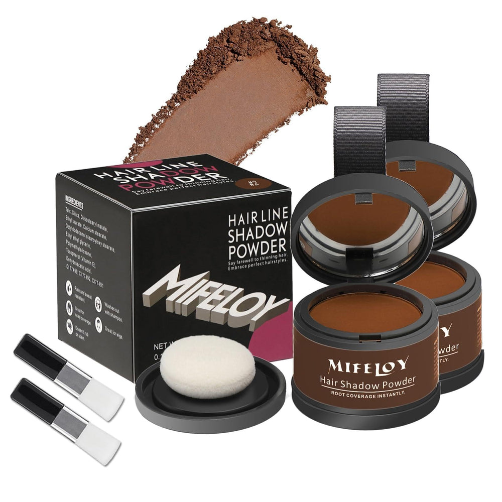Mifeloy Root Cover-Up Powder in medium brown packaging for quick on-the-go color