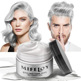 Mifeloy silver white hair wax in application for bold look