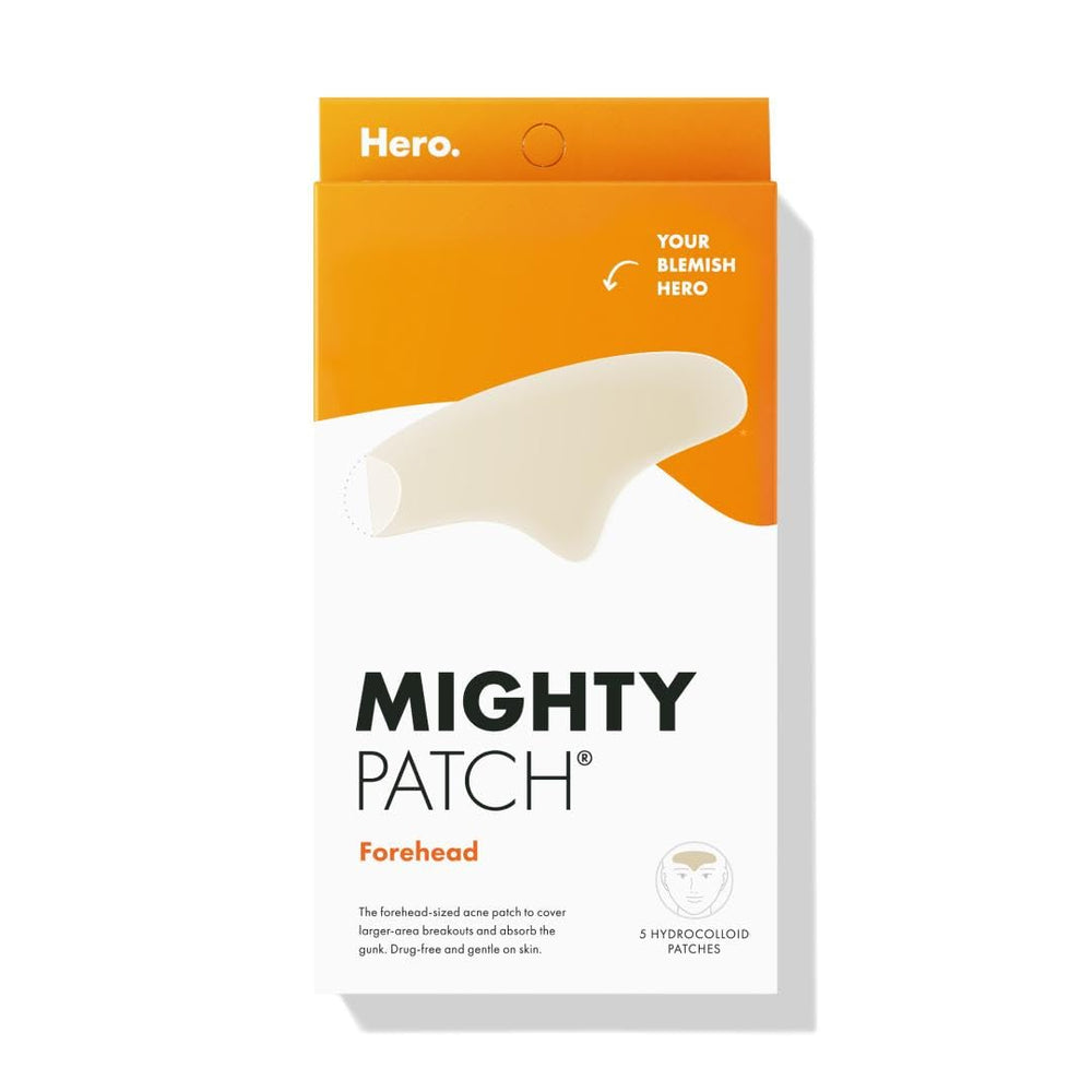 Mighty Patch forehead patch closeup highlights large-area coverage for blemishes.