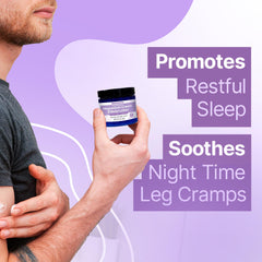MIGRASTIL Nighttime Lavender Magnesium Cream bottle with lavender sprigs signaling calming routine