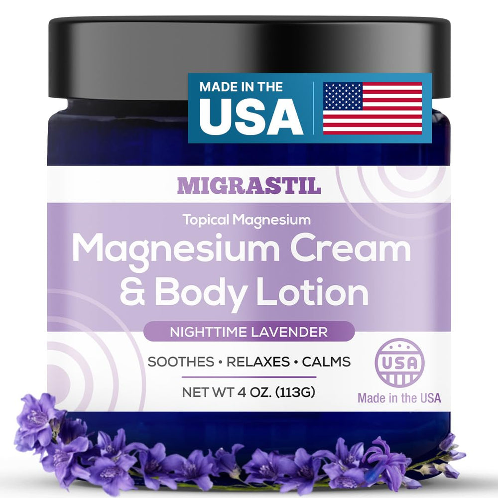MIGRASTIL Nighttime Lavender Magnesium Cream front label with sleep-supporting lavender