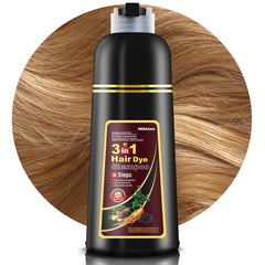 Mihkiom brown hair dye shampoo bottle pour for quick at-home color refresh.