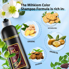 Mihkiom 3in1 application demo illustrating fast chestnut brown color in minutes