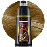 Mihkiom Hair Dye Shampoo 3in1 bottle closeup shows natural color formula for quick refresh