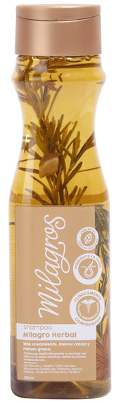 MILAGROS Rosemary Shampoo bottle on display demonstrates a natural scalp-care formula.