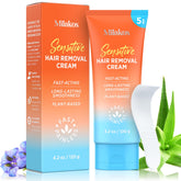 Milakos Painless Hair Removal Cream bottle for sensitive skin and at-home use.