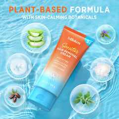 Milakos cream on legs for quick, comfortable grooming and silky skin.
