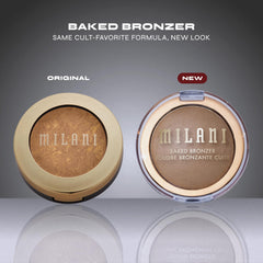 Milani Baked Bronzer Amalfi Glow swirl deposits evenly for smooth color.