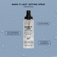 Milani Make It Last Original bottle angled to highlight spray design.