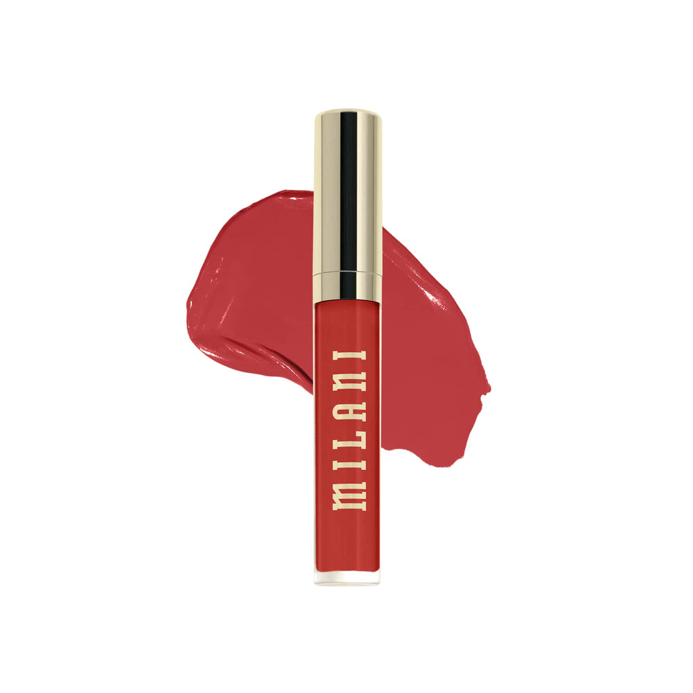 Milani Stay Put Lipstick Unhinged bottle close-up with long-lasting color.
