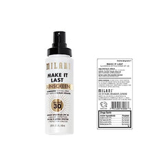 Milani Sunscreen Setting Spray mist application for even makeup coverage.