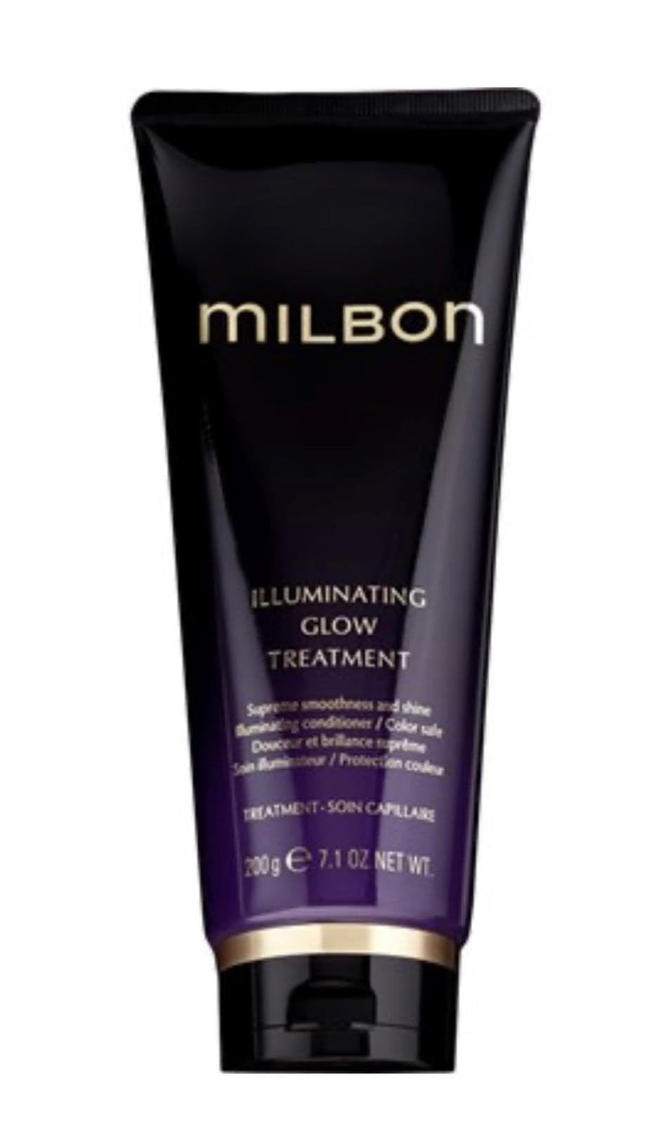 Milbon Gold Illuminating Glow Treatment bottle shown for radiant shine and smooth, healthy looking hair