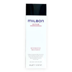 Milbon Repair Restorative Treatment bottle close-up for deeply nourished hair.