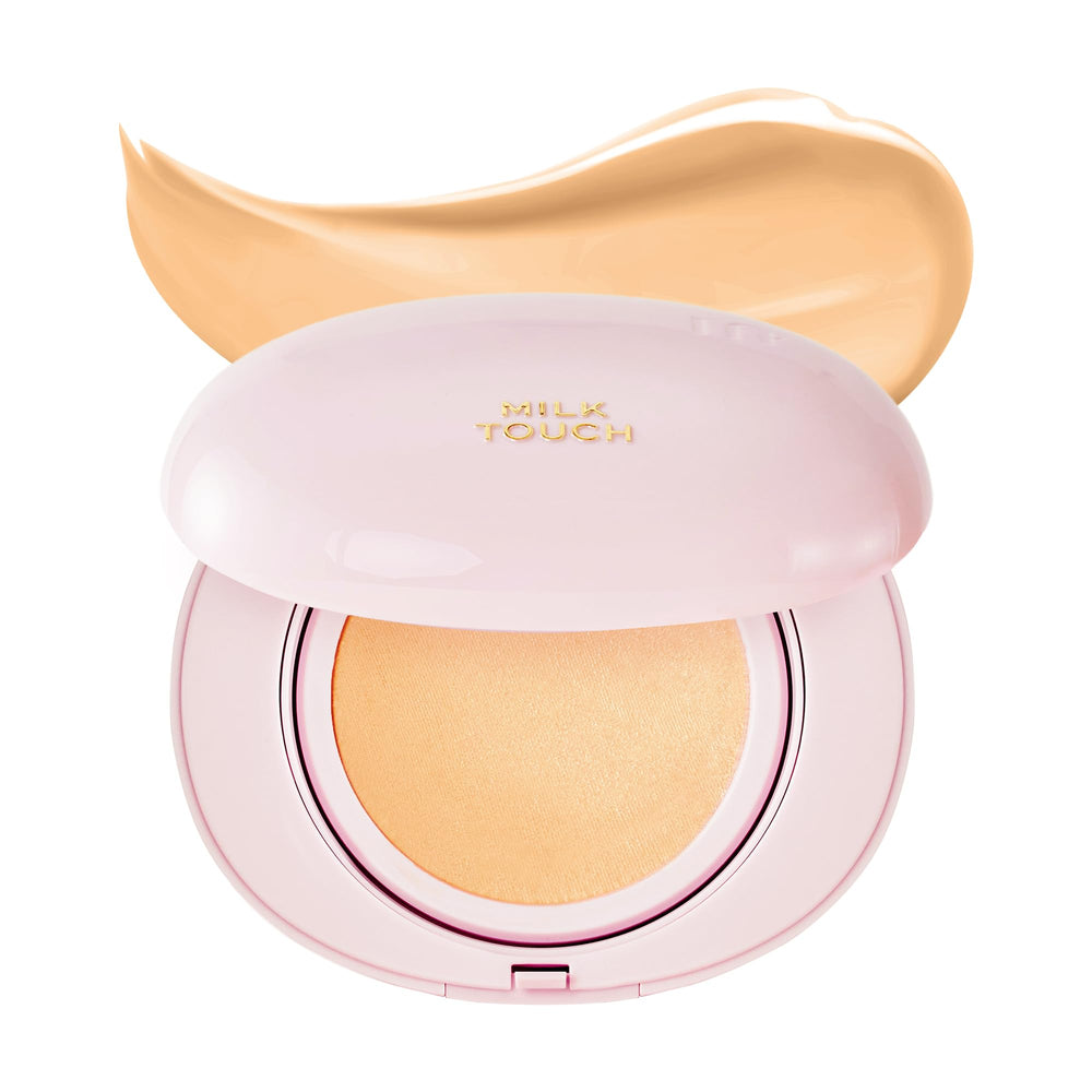 MILKTOUCH Cushion Foundation compact open showing silky texture and even coverage for on-the-go touch-ups