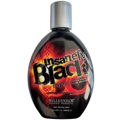 Millennium Tanning Insanely Black 60x bottle front highlights a deep bronze glow