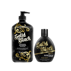 Millennium Tanning Solid Black 200X bronzer bottle for a deep, even bronze