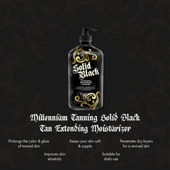 Millennium Tanning Solid Black Tan Extender application close-up with creamy texture for easy use.