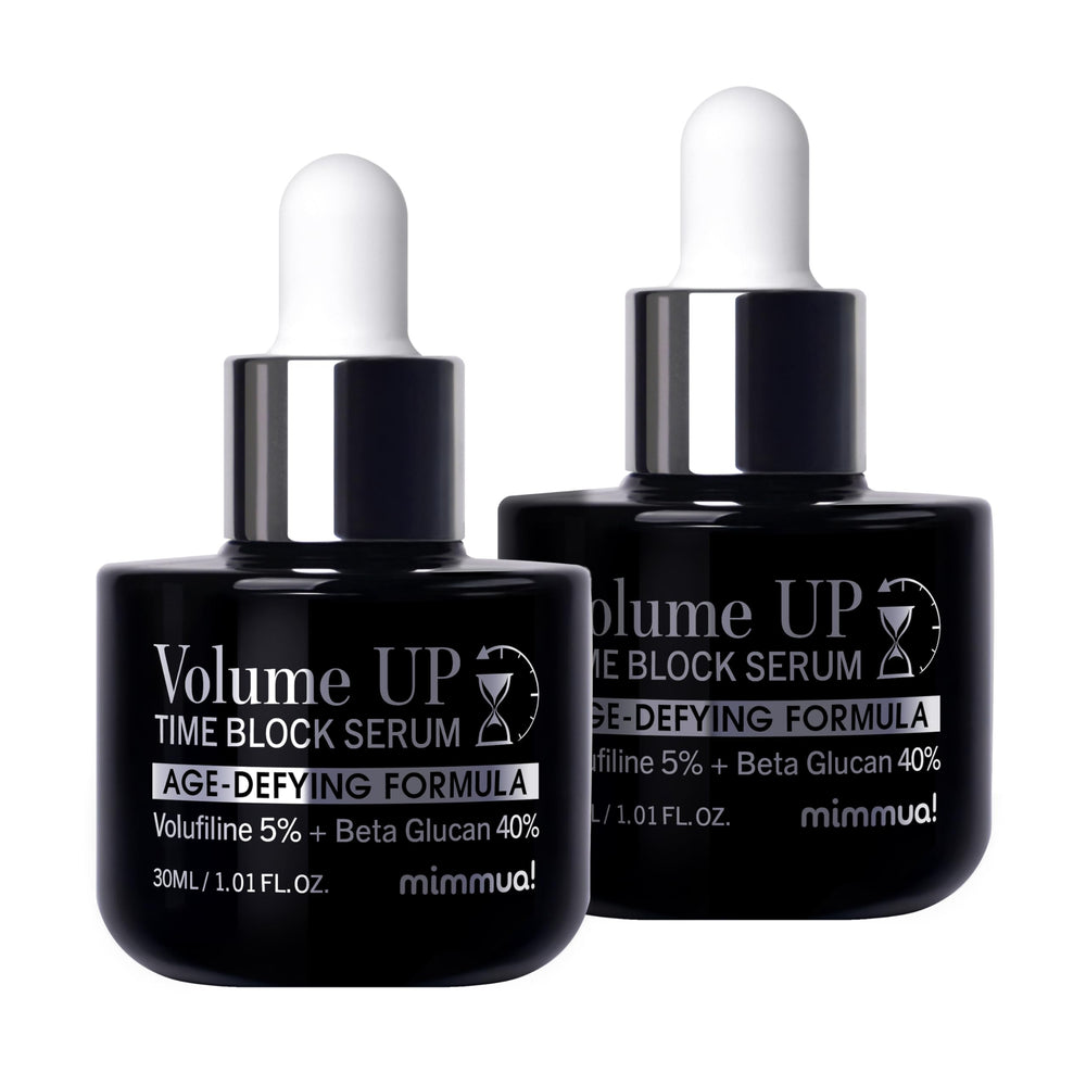mimmua Volume Up Time Block Serum bottle for daily anti-aging care, smoothing wrinkles.