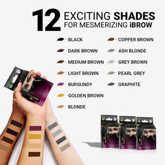 MinaiBrow color swatches showing Dark, Light, and Medium Brown shades