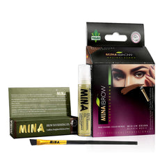 MinaiBrow Tint Kit bottle demonstrates natural medium brown brow color.