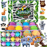 Mineral Me California bath bombs with animal toys inside for exciting bath time.