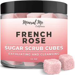Mineral Me California body scrub cubes with French Rose aroma for smooth, hydrated skin