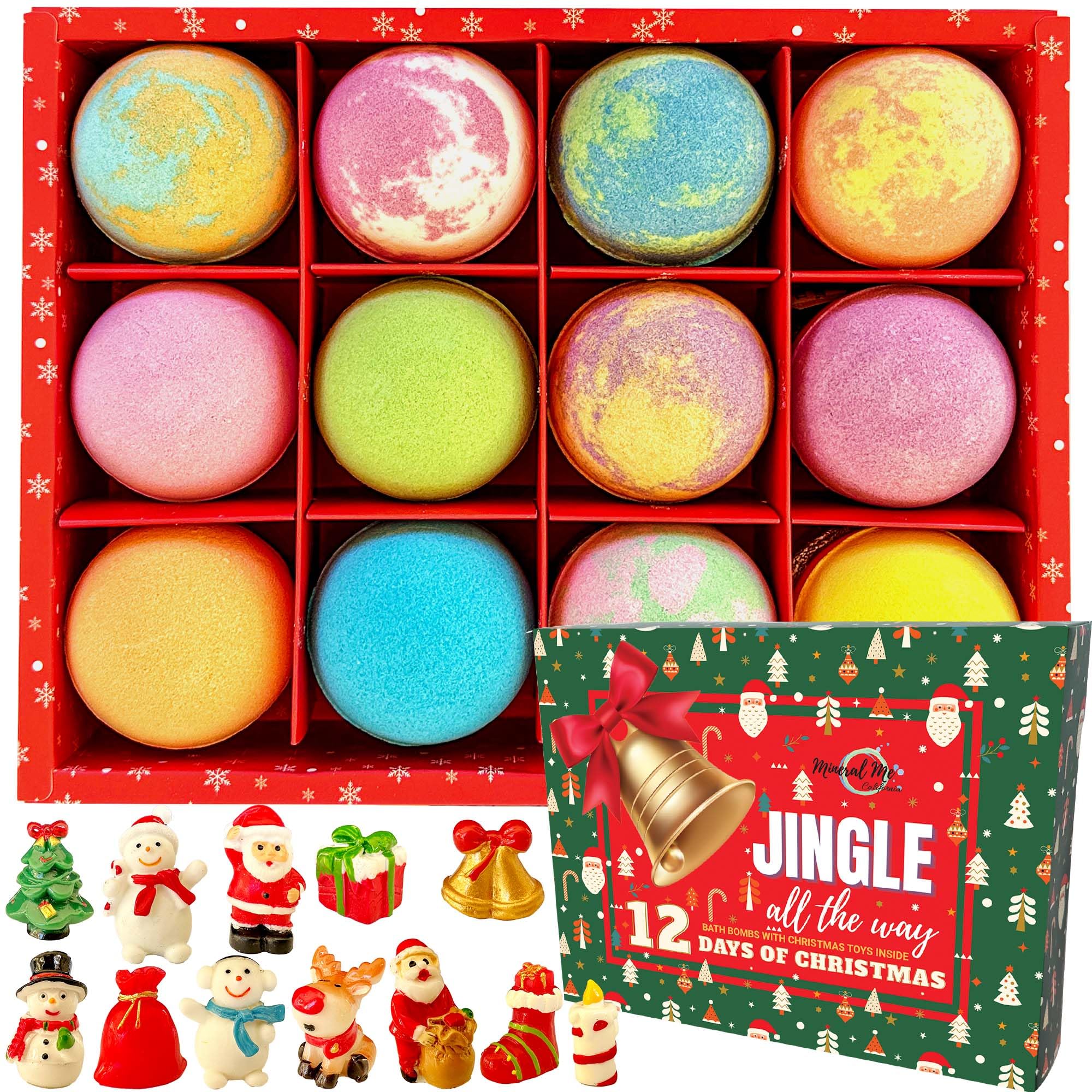 Mineral Me California Christmas bath bombs with toy inside advent calendar for kids