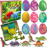 Mineral Me California bath bombs with dinosaur eggs in colorful packaging for kids.