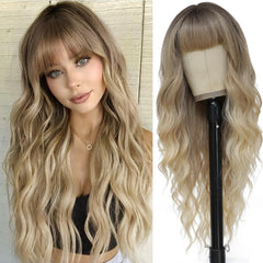MINSEEYOO Ombre Blonde Wig with Bangs shows face-framing length for everyday style.
