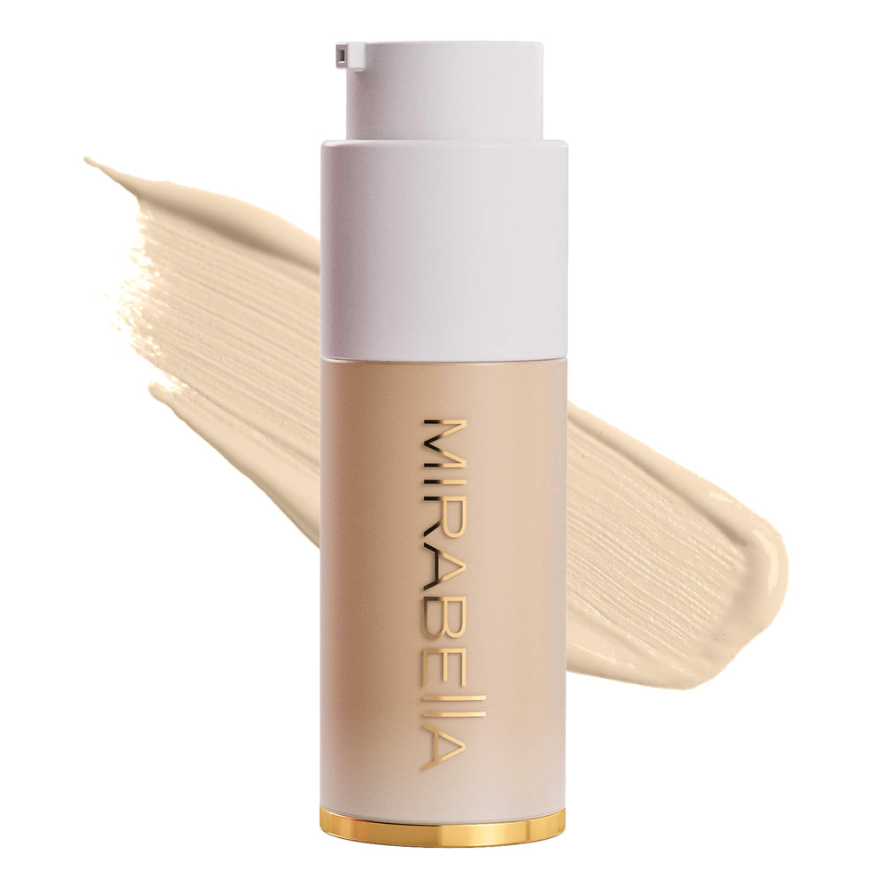 Mirabella Invincible Foundation Ivory I30 bottle with pump showing a hydrating, skin-like finish.