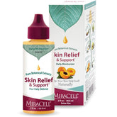 Miracell Skin Relief and Support Oil bottle pour showing quick-absorbing hydration
