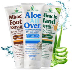 Miracle of Aloe Foot Repair tube in use, soothing tired feet.