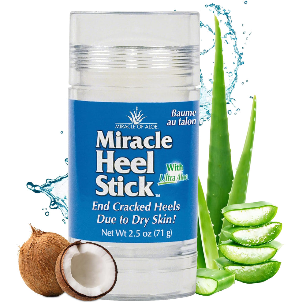 Miracle of Aloe heel stick in action for mess-free hydration on the heel