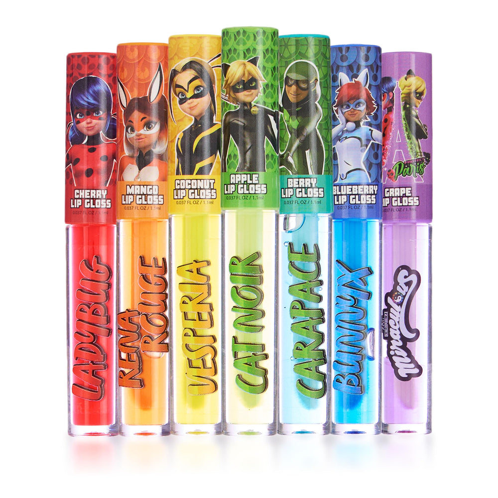 Miraculous 7pc lip gloss set with fruit flavors for kids' smiles