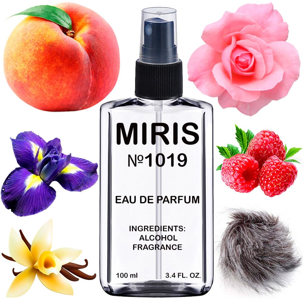 MIRIS No. 1019 pink Extasy bottle side view highlights long-lasting floral-fruity scent