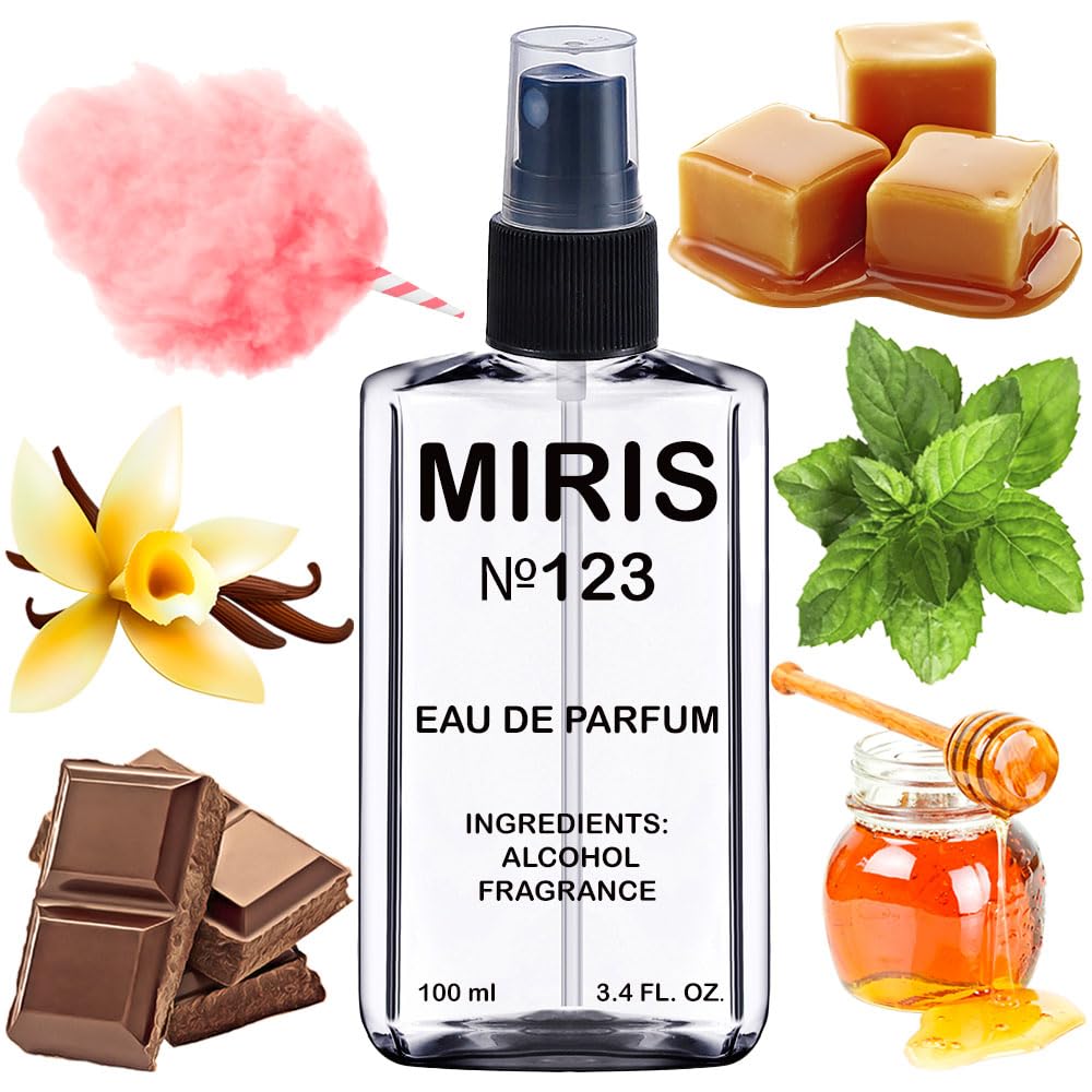 MIRIS No. 123 bottle front shows premium design for a refined fragrance.
