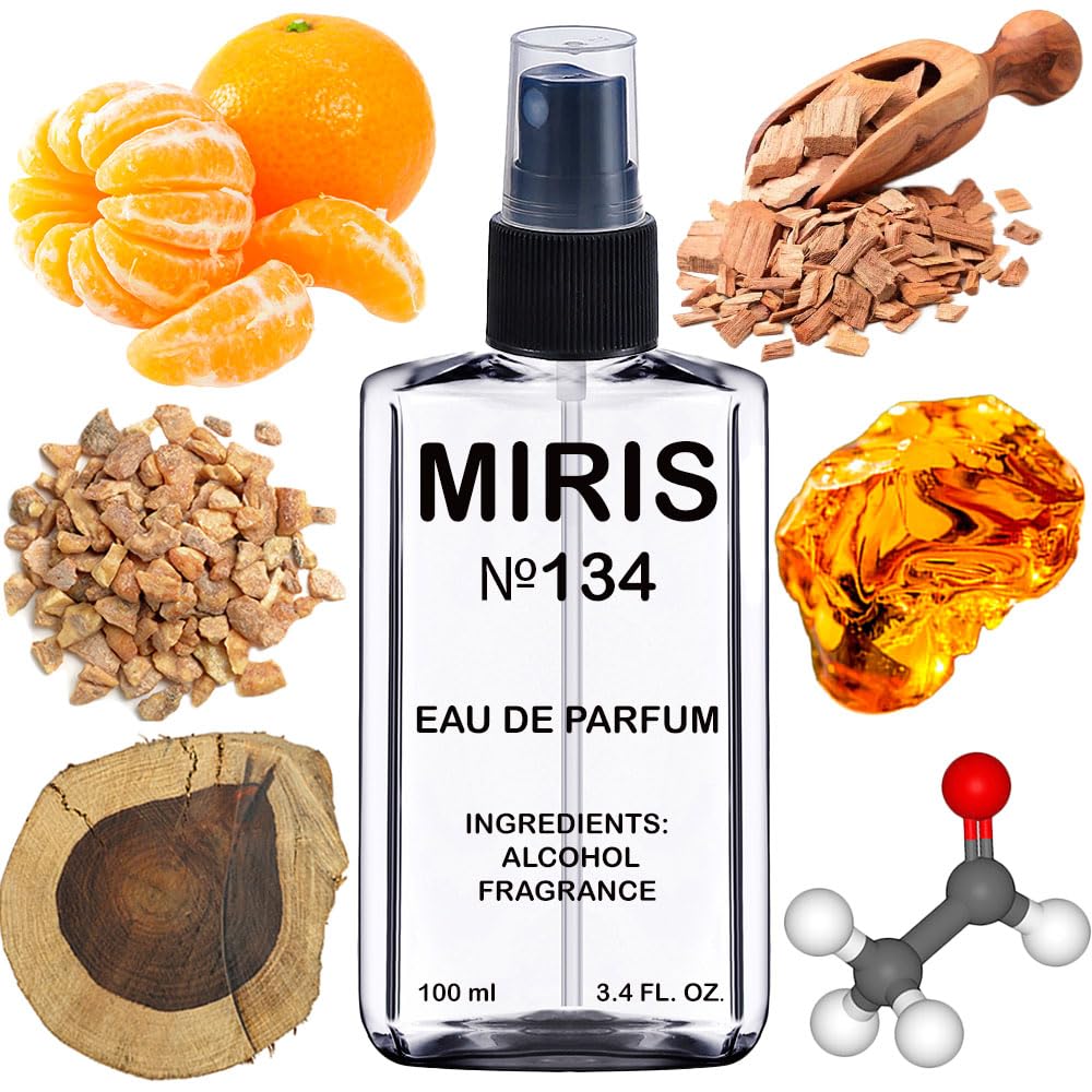 MIRIS No. 134 bottle front view highlights a long lasting fragrance.