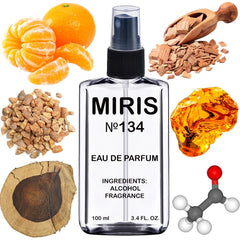 MIRIS No. 134 bottle front view highlights a long lasting fragrance.
