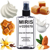 MIRIS No. 220570 bottle against soft background, vanilla cake-inspired aroma ready to wear.