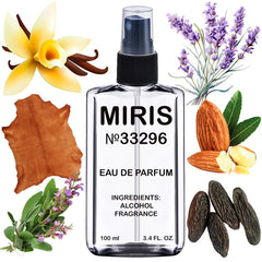 MIRIS No. 33296 bottle front view—sleek leather-inspired unisex scent for daily wear.
