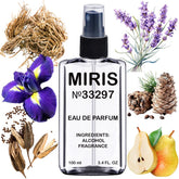 MIRIS No. 33297 bottle-pour showing premium fragrance delivery for daily wear