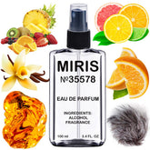 MIRIS No. 35578 bottle close-up highlights top notes for day-to-night versatility.