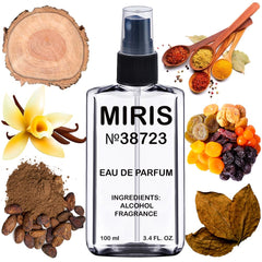 MIRIS No. 38723 tobacco-vanille bottle on display, evokes luxurious spice notes.