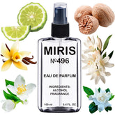 MIRIS No. 496 bottle front shows Organza-inspired design for elegance.